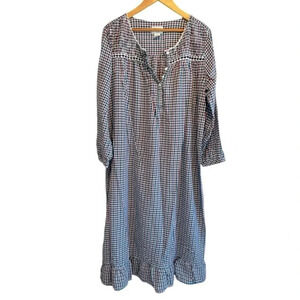 Amanda Stewart Intimates Vntg smocked Plaid Cotton Christmas Nightgown Size XL